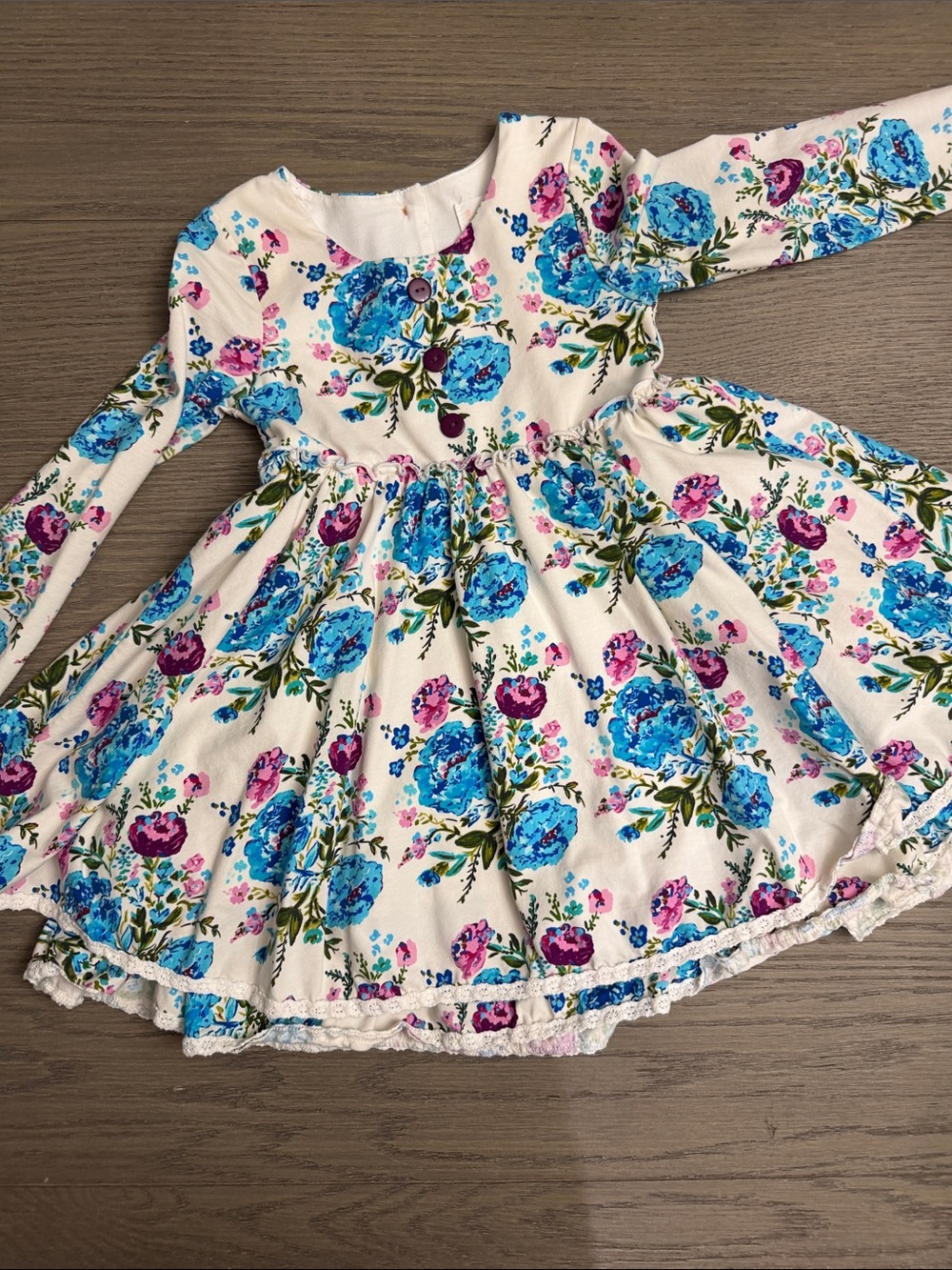SweetHoney 5Y Ivory Dress with Blue and Pink Floral Print